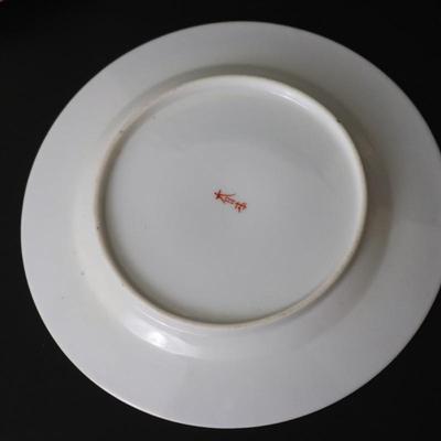 Antique Dai Nippon Set of 11 Plates and Lidded Container and Small Pitcher with Hand Painted Gold Red and Japanese Scenes