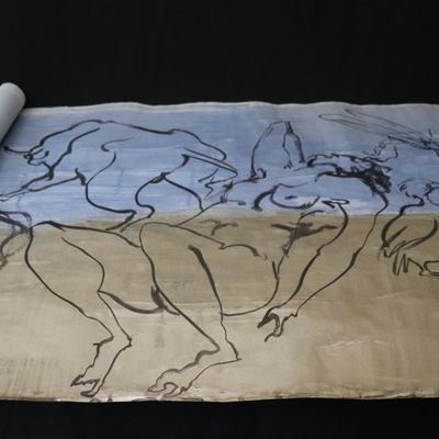 Large 13 ft Long 1969 Kenneth Callahan Original Sumi Ink Wash Painting on Paper