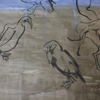 Large 13 ft Long 1969 Kenneth Callahan Original Sumi Ink Wash Painting on Paper