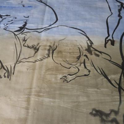Large 13 ft Long 1969 Kenneth Callahan Original Sumi Ink Wash Painting on Paper