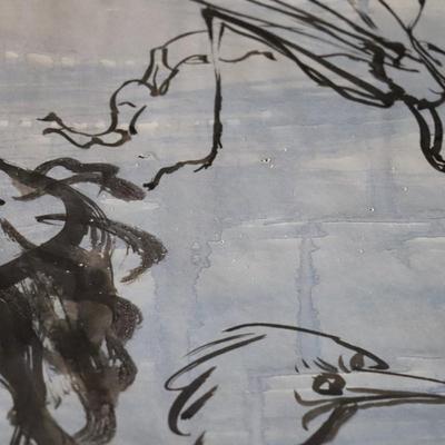 Large 13 ft Long 1969 Kenneth Callahan Original Sumi Ink Wash Painting on Paper