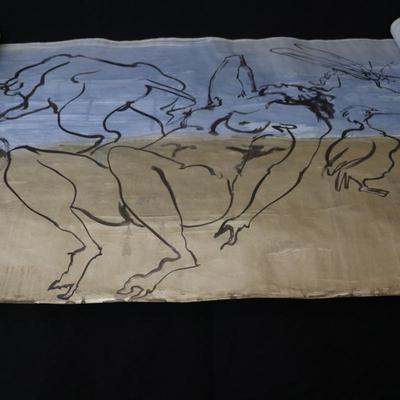 Large 13 ft Long 1969 Kenneth Callahan Original Sumi Ink Wash Painting on Paper