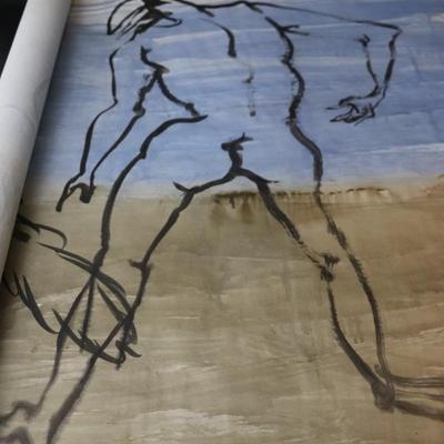Large 13 ft Long 1969 Kenneth Callahan Original Sumi Ink Wash Painting on Paper