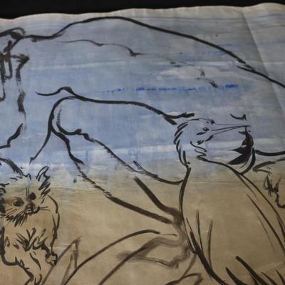 Large 13 ft Long 1969 Kenneth Callahan Original Sumi Ink Wash Painting on Paper