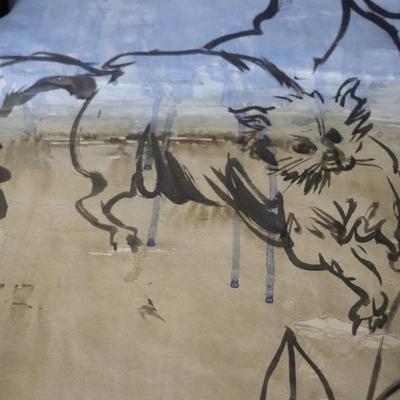 Large 13 ft Long 1969 Kenneth Callahan Original Sumi Ink Wash Painting on Paper
