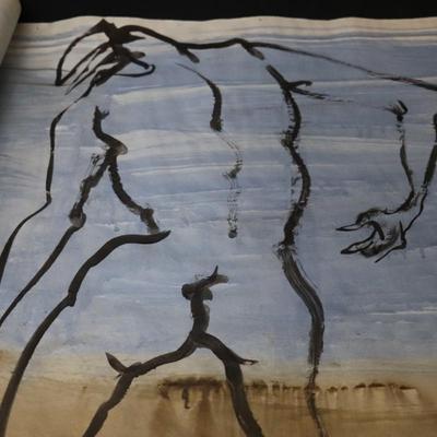 Large 13 ft Long 1969 Kenneth Callahan Original Sumi Ink Wash Painting on Paper