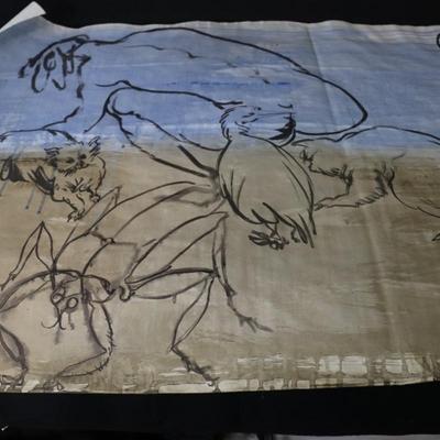 Large 13 ft Long 1969 Kenneth Callahan Original Sumi Ink Wash Painting on Paper