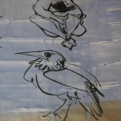 Large 13 ft Long 1969 Kenneth Callahan Original Sumi Ink Wash Painting on Paper
