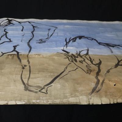 Large 13 ft Long 1969 Kenneth Callahan Original Sumi Ink Wash Painting on Paper