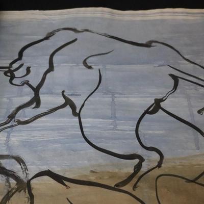 Large 13 ft Long 1969 Kenneth Callahan Original Sumi Ink Wash Painting on Paper