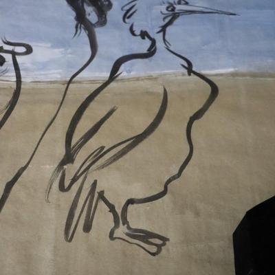 Large 13 ft Long 1969 Kenneth Callahan Original Sumi Ink Wash Painting on Paper