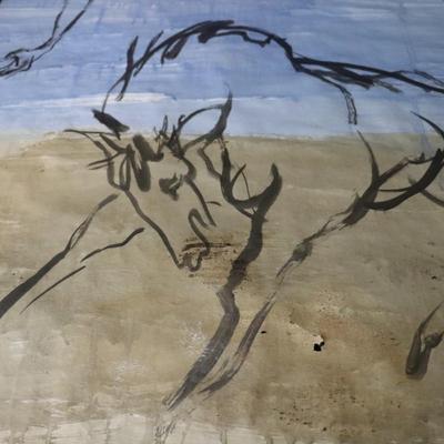Large 13 ft Long 1969 Kenneth Callahan Original Sumi Ink Wash Painting on Paper