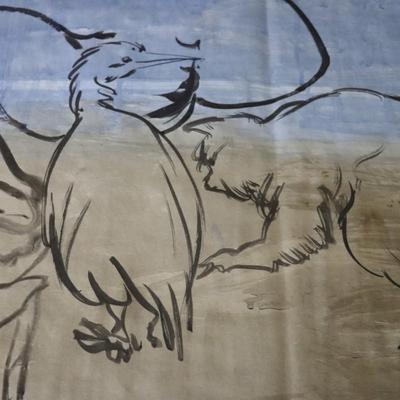 Large 13 ft Long 1969 Kenneth Callahan Original Sumi Ink Wash Painting on Paper