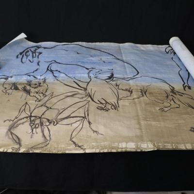 Large 13 ft Long 1969 Kenneth Callahan Original Sumi Ink Wash Painting on Paper