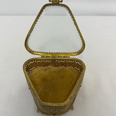Vintage Gold Tone Filigree Jewelry Box