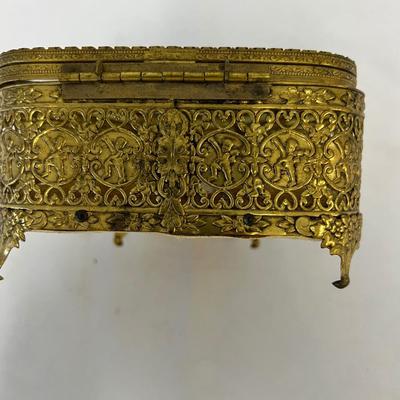 Vintage Gold Tone Filigree Jewelry Box