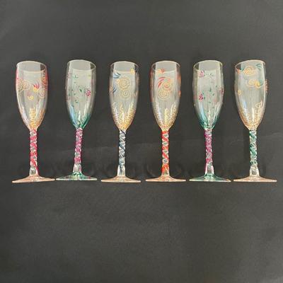 Hand Painted and Decorated Champagne Flutes
