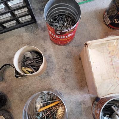 Collection of hardware and two metal organizers