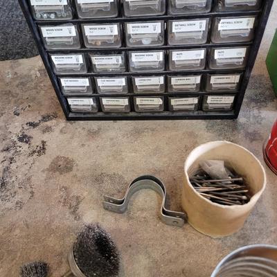 Collection of hardware and two metal organizers