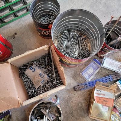 Collection of hardware and two metal organizers