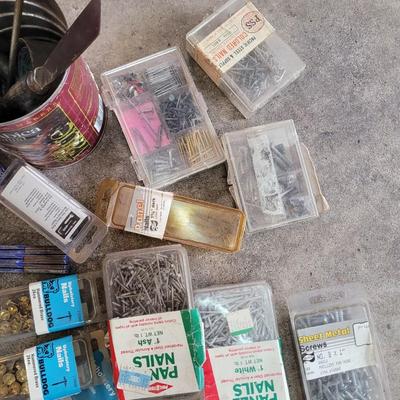 Collection of hardware and two metal organizers