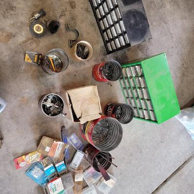 Collection of hardware and two metal organizers