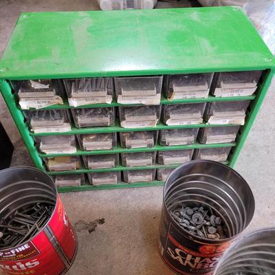 Collection of hardware and two metal organizers