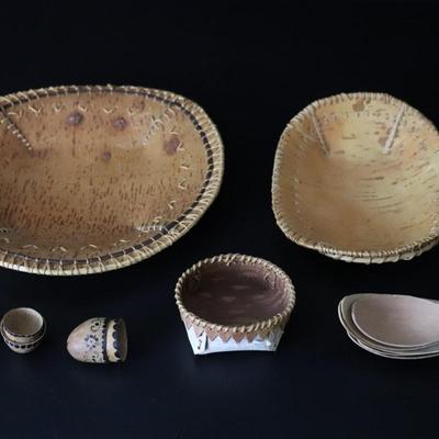 Lot of Native American Birch Bark Bowls and Accessories