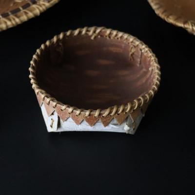 Lot of Native American Birch Bark Bowls and Accessories
