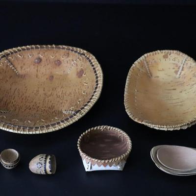 Lot of Native American Birch Bark Bowls and Accessories