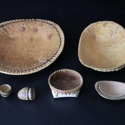 Lot of Native American Birch Bark Bowls and Accessories