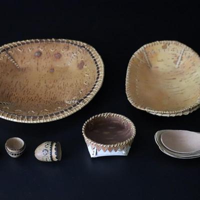 Lot of Native American Birch Bark Bowls and Accessories