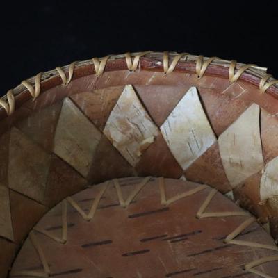 Native American Alaskan Athabaskan Indian Hand Made Birch Bark Basket