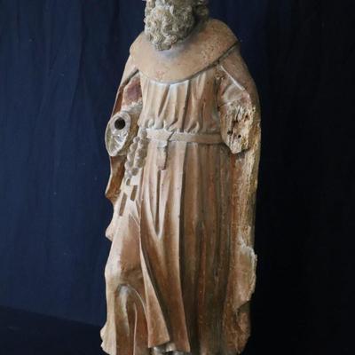 Antique French Carved Wood Statue of Saint John