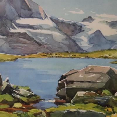 Original Signed Watercolor Painting of Matterhorn Mountain and Lake Scene