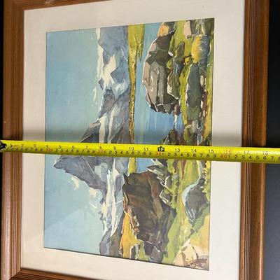Original Signed Watercolor Painting of Matterhorn Mountain and Lake Scene