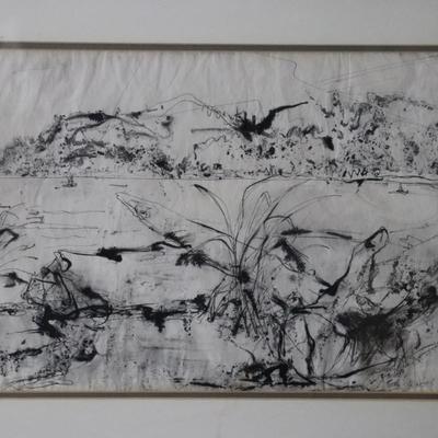 Original Kenneth Callahan (American, 1905 - 1986) Ink Wash Painting of Coastal Landscape Scene
