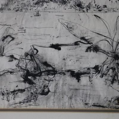 Original Kenneth Callahan (American, 1905 - 1986) Ink Wash Painting of Coastal Landscape Scene