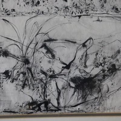 Original Kenneth Callahan (American, 1905 - 1986) Ink Wash Painting of Coastal Landscape Scene