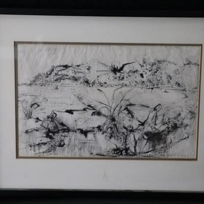 Original Kenneth Callahan (American, 1905 - 1986) Ink Wash Painting of Coastal Landscape Scene