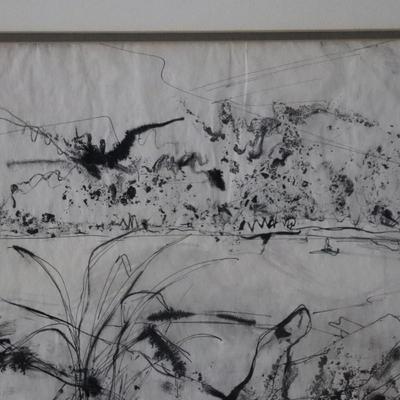 Original Kenneth Callahan (American, 1905 - 1986) Ink Wash Painting of Coastal Landscape Scene