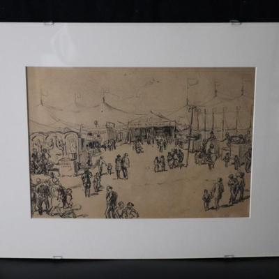 Original Kenneth Callahan (American, 1905 - 1986) Pencil on Paper Titled "Circus"