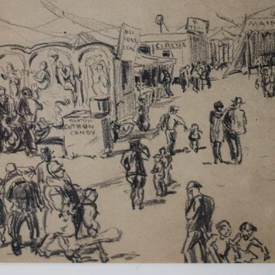 Original Kenneth Callahan (American, 1905 - 1986) Pencil on Paper Titled "Circus"