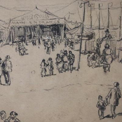 Original Kenneth Callahan (American, 1905 - 1986) Pencil on Paper Titled "Circus"