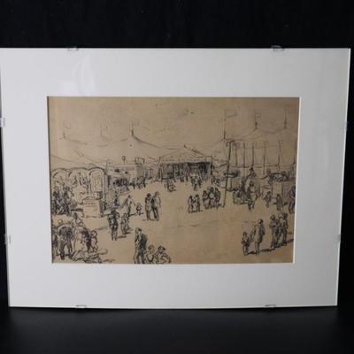 Original Kenneth Callahan (American, 1905 - 1986) Pencil on Paper Titled "Circus"