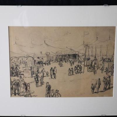 Original Kenneth Callahan (American, 1905 - 1986) Pencil on Paper Titled "Circus"