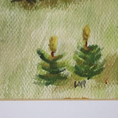 Original Watercolor Painting of Mountain and River Scene Signed by Lopp