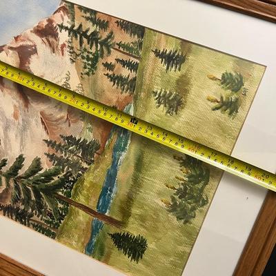 Original Watercolor Painting of Mountain and River Scene Signed by Lopp