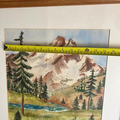Original Watercolor Painting of Mountain and River Scene Signed by Lopp