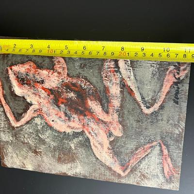 Original 1967 Kenneth Callahan (American, 1905 - 1986) Painting of Frog on Wood Board